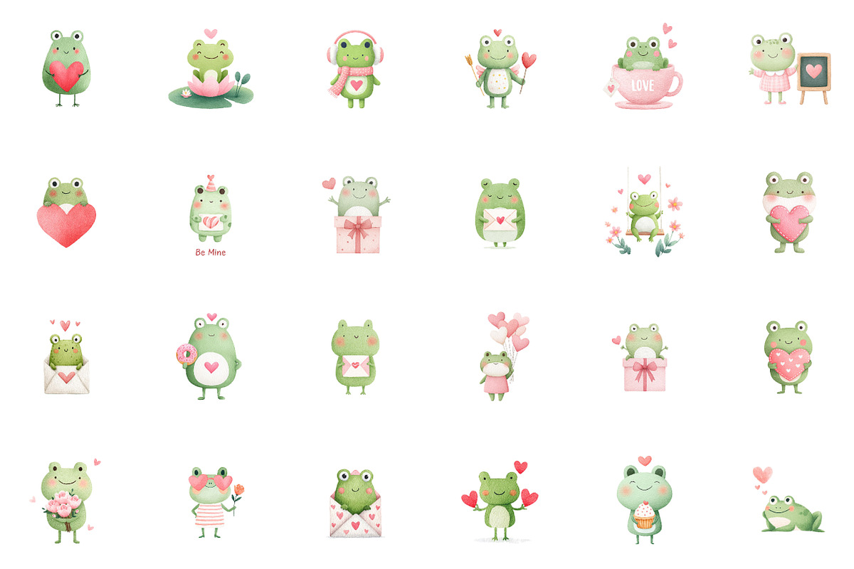 Watercolor Cute Frog Valentines Clip, an Illustration by Sublimation Artist (Photo 2 of 6)
