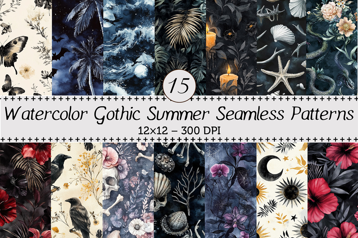 Gothic Summer Seamless Patterns, a Pattern Graphic by Design Market (Photo 1 of 3)