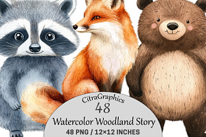 Watercolor Woodland Story Clipart, a Seasonal Illustration by CitraGraphics