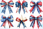 Watercolor 4th of July Bows Clipart, a Seasonal Illustration by Canvas Craft (Thumbnail 2 of 5)