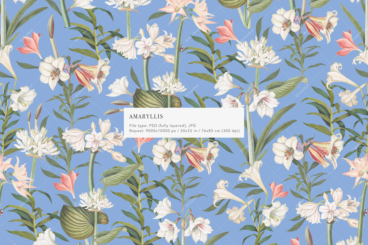 Vintage Lily English Floral Pattern, a Pattern Graphic by likorbut