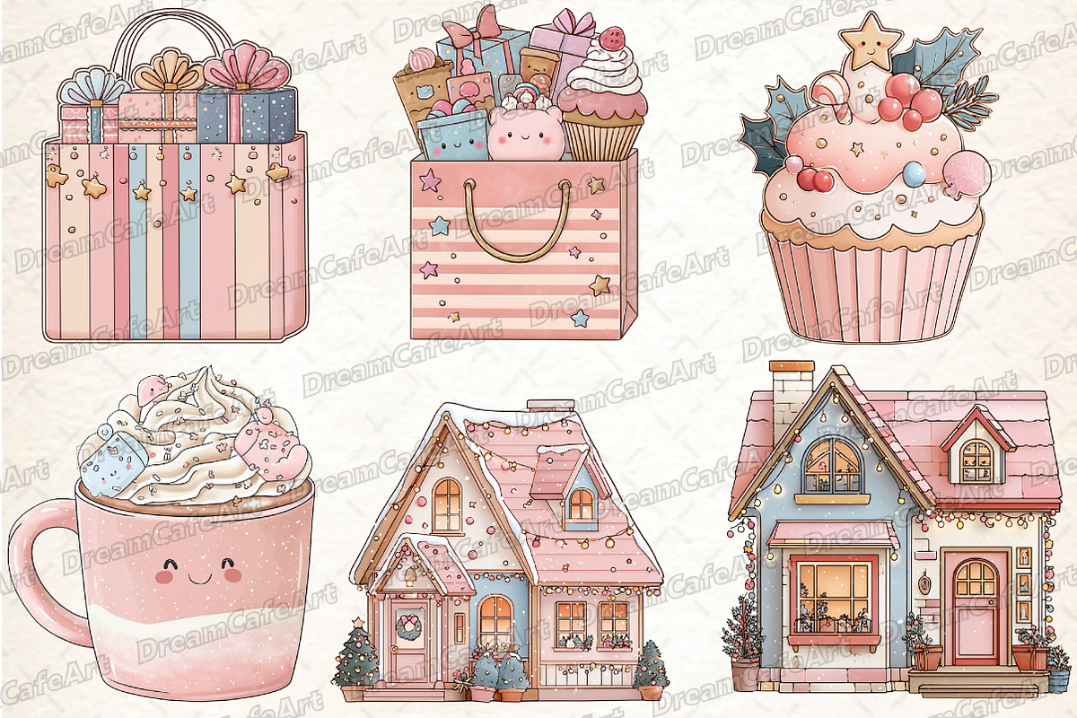 Pastel Kawaii Christmas Clipart, an Illustration by DreamCafeArt (Photo 3 of 8)