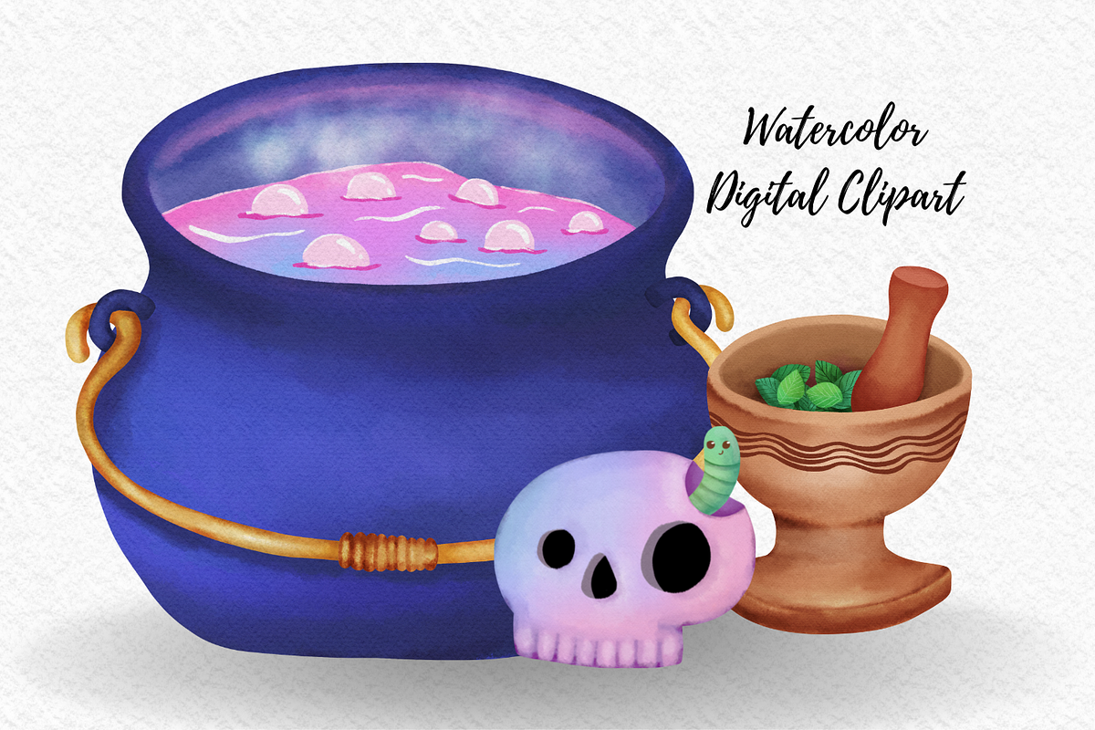 Witch Magic watercolor clipart, an Illustration by AkiraVilla (Photo 5 of 10)
