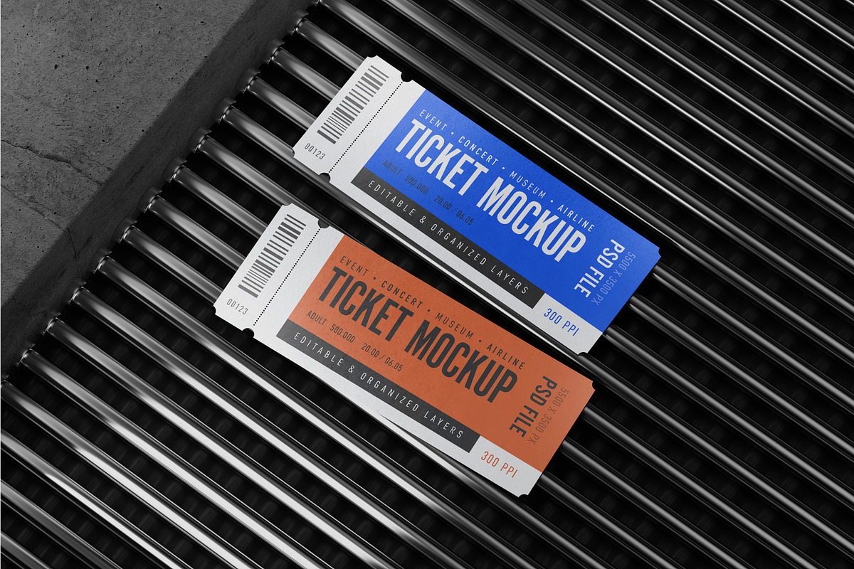 Ticket Mockup Set, a Books & Magazine Mockup by mockupatelier (Photo 1 of 7)