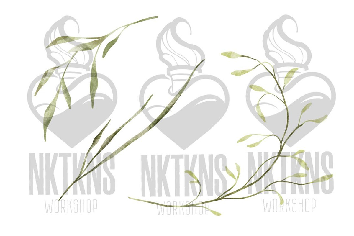 Greenery Watercolor Clipart, a Decorative Illustration by NKTKNS (Photo 5 of 9)