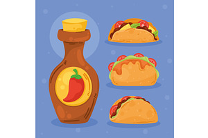 four mexican food icons, a Food Illustration by studiogstock
