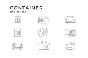 Set line icons of cargo container, an Outline Icon by motorama