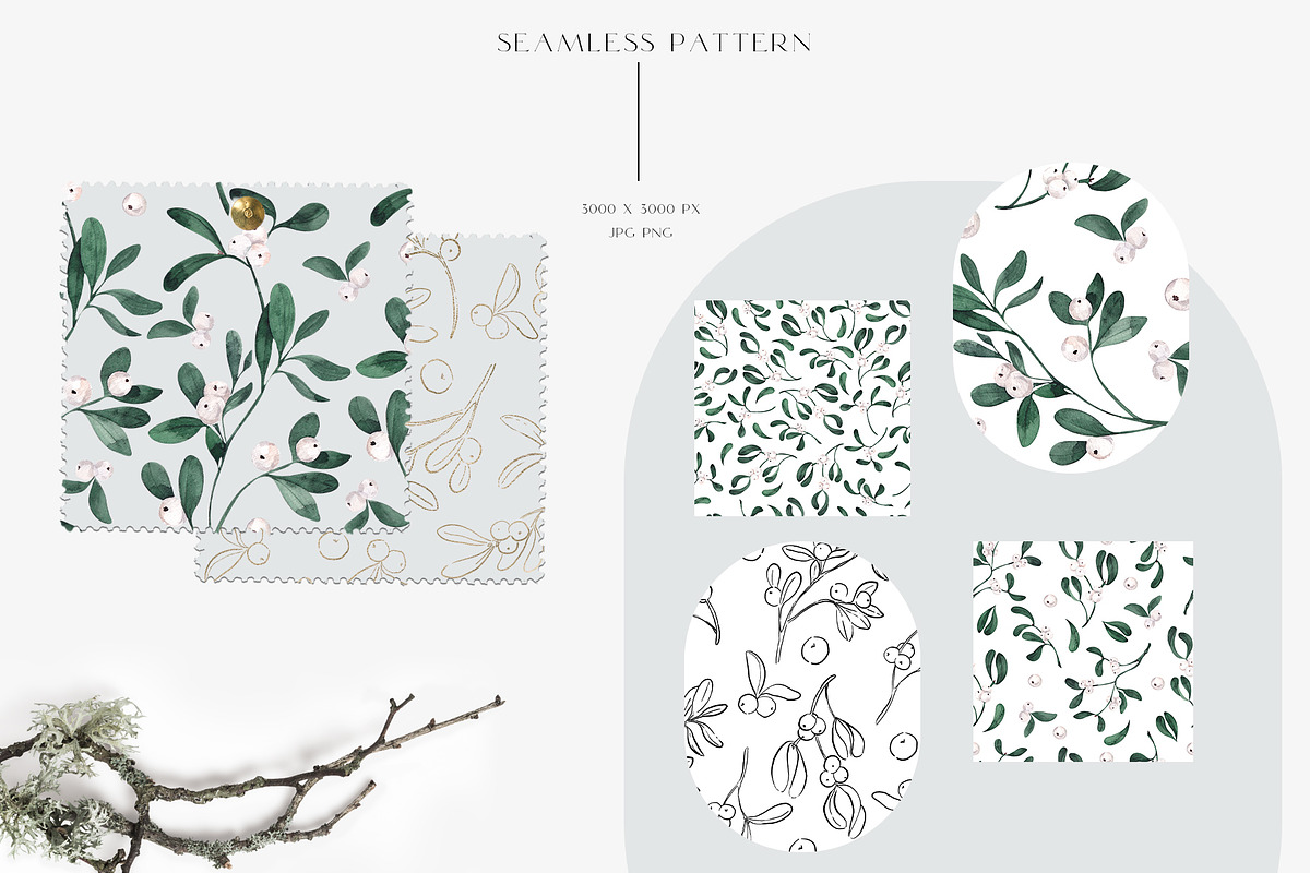 Mistletoe. Watercolor and graphic., a Decorative Illustration by ma_i_vi (Photo 12 of 13)