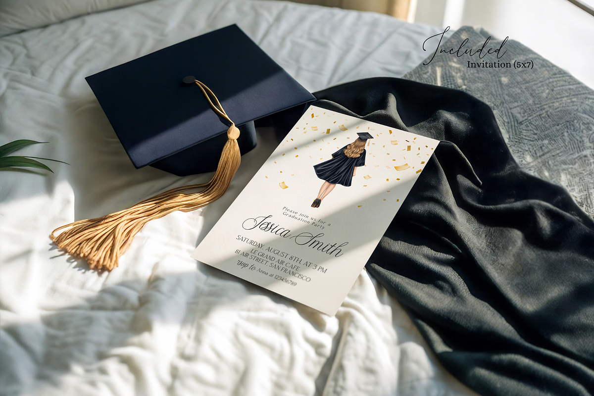 Gold Confetti Graduation Invitation, an Invitation Template by MockupWizard (Photo 2 of 3)
