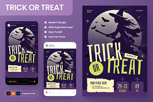 Trick or Treat Halloween Flyer Set, a Flyer Template by Annora Studio