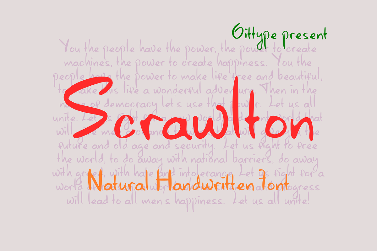Scrawlton - Handwritten Pen font, a Handwritten Font by Gittype (Photo 1 of 12)