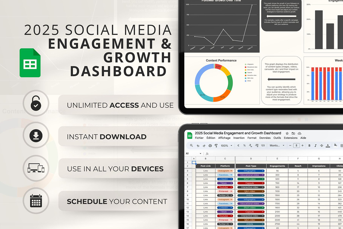 2025 Social Media Content Dashboard, a Social Media Template by Marketello Studio (Photo 1 of 6)