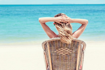 Tropical life featuring beach, girl, and chair, a Holiday Photo by Olezzo