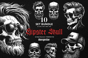 10 Bundle Dark Art Hipster Skull, an Illustration by Morspective