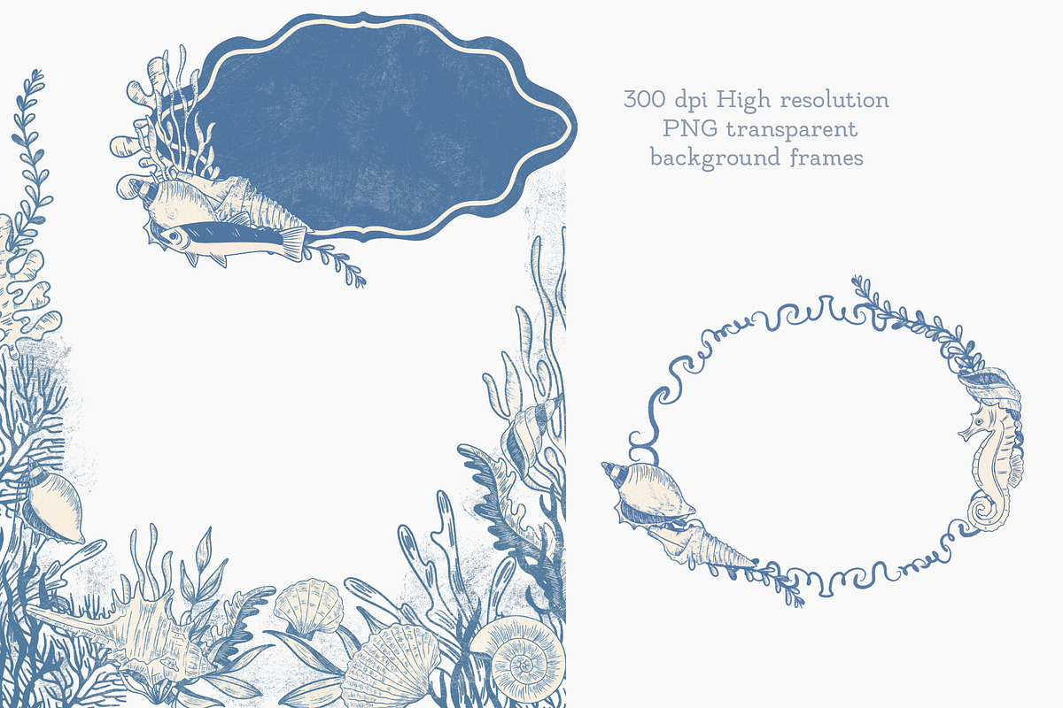 Blue toile Ocean Collection, a Seasonal Illustration by AlenaVlasko stock Market (Photo 7 of 12)