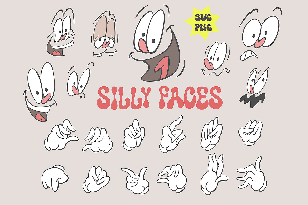 Silly faces, Retro cartoon emotions, an Illustration by Anastasiya Klempach (Photo 1 of 4)
