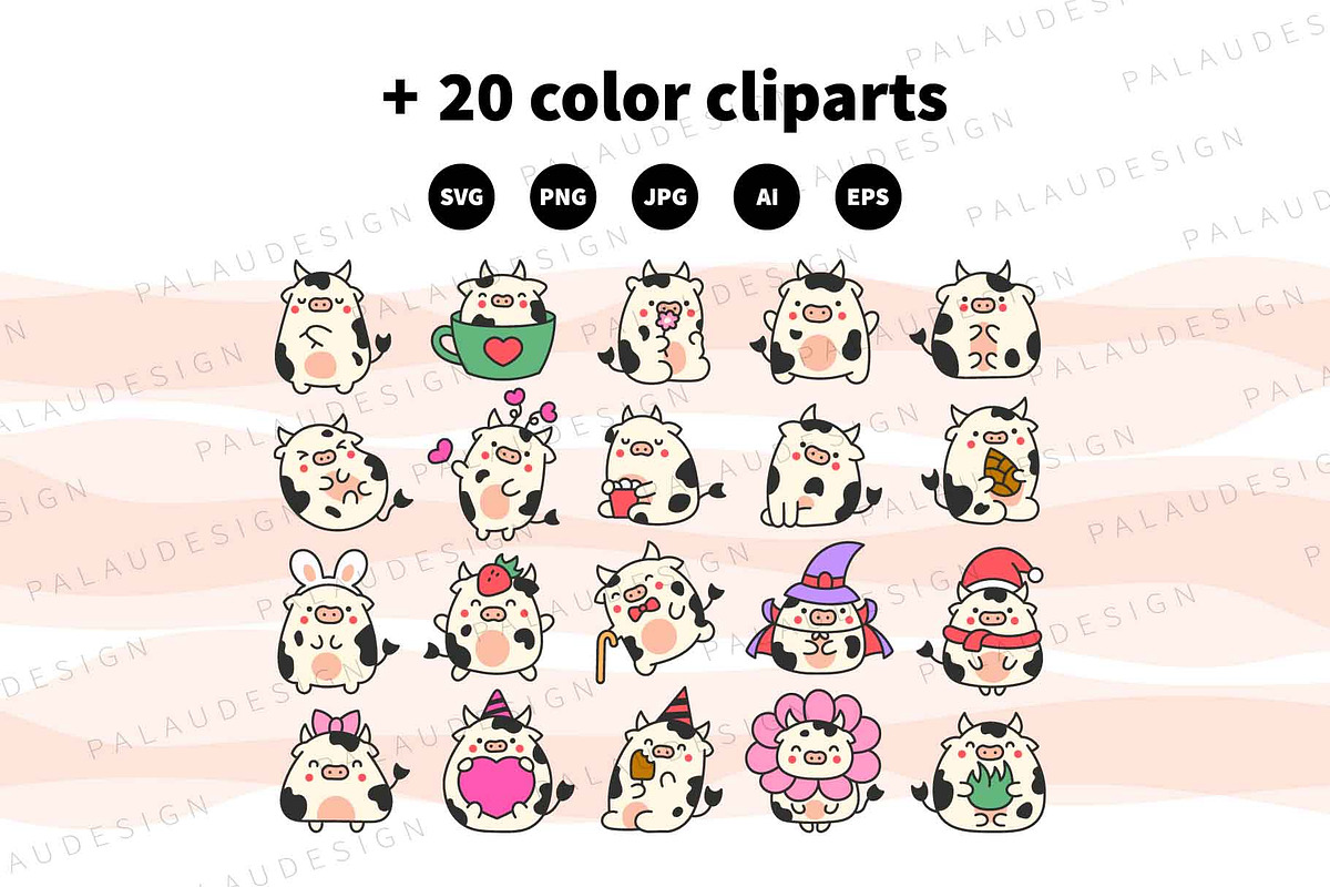 Cute Kawaii Cow Bundle, an Animal Illustration by Palau (Photo 10 of 12)