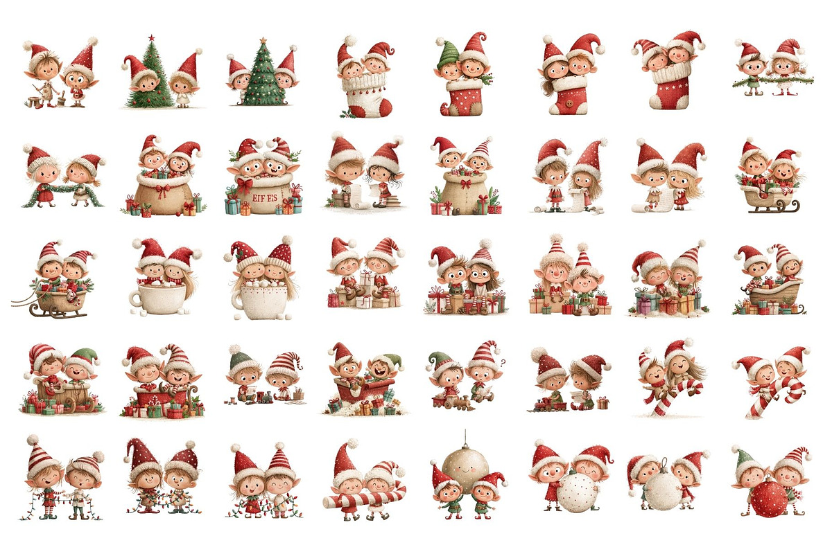 Whimsical Christmas Elves Clipart, a Seasonal Illustration by Nicolle's Colorful Art (Photo 5 of 6)