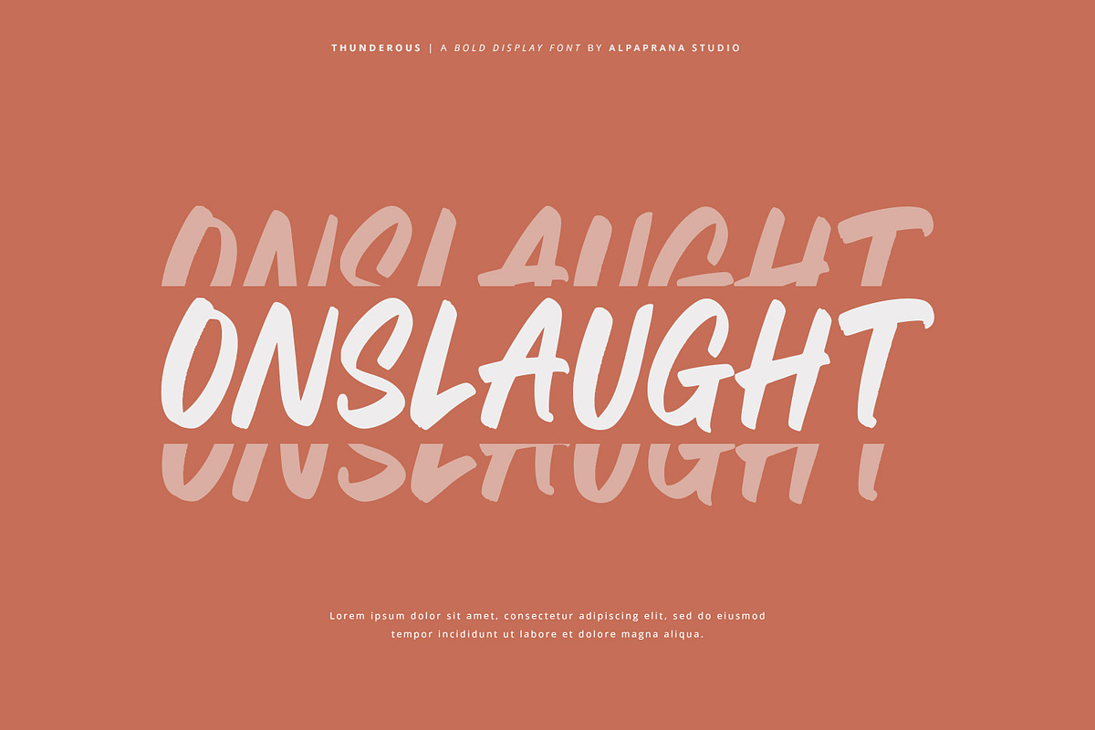 Thunderous - Bold Display Font, a Script Font by Alpaprana (Photo 3 of 12)