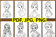 Princess Coloring Pages for Kids, an Illustration by Design Zone (Thumbnail 6 of 7)