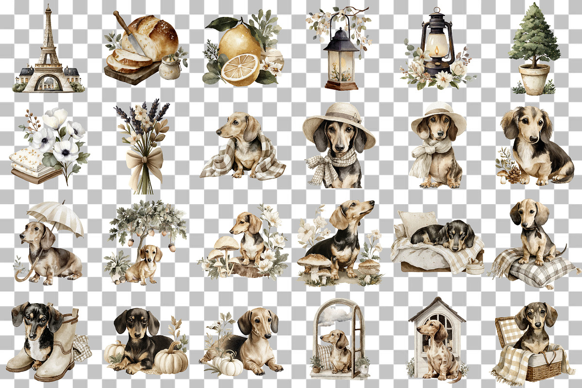 Dachshund Clipart Cozy Dog Png, an Illustration by DreamCafeArt (Photo 3 of 6)