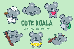 Cute Koala Clipart Set