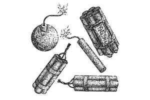 dynamite bomb tnt set sketch hand, an Object Illustration by pikepicture