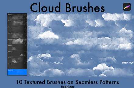 Seamless Cloud Brushes for Procreate, a Brush Add-On by Toonizer