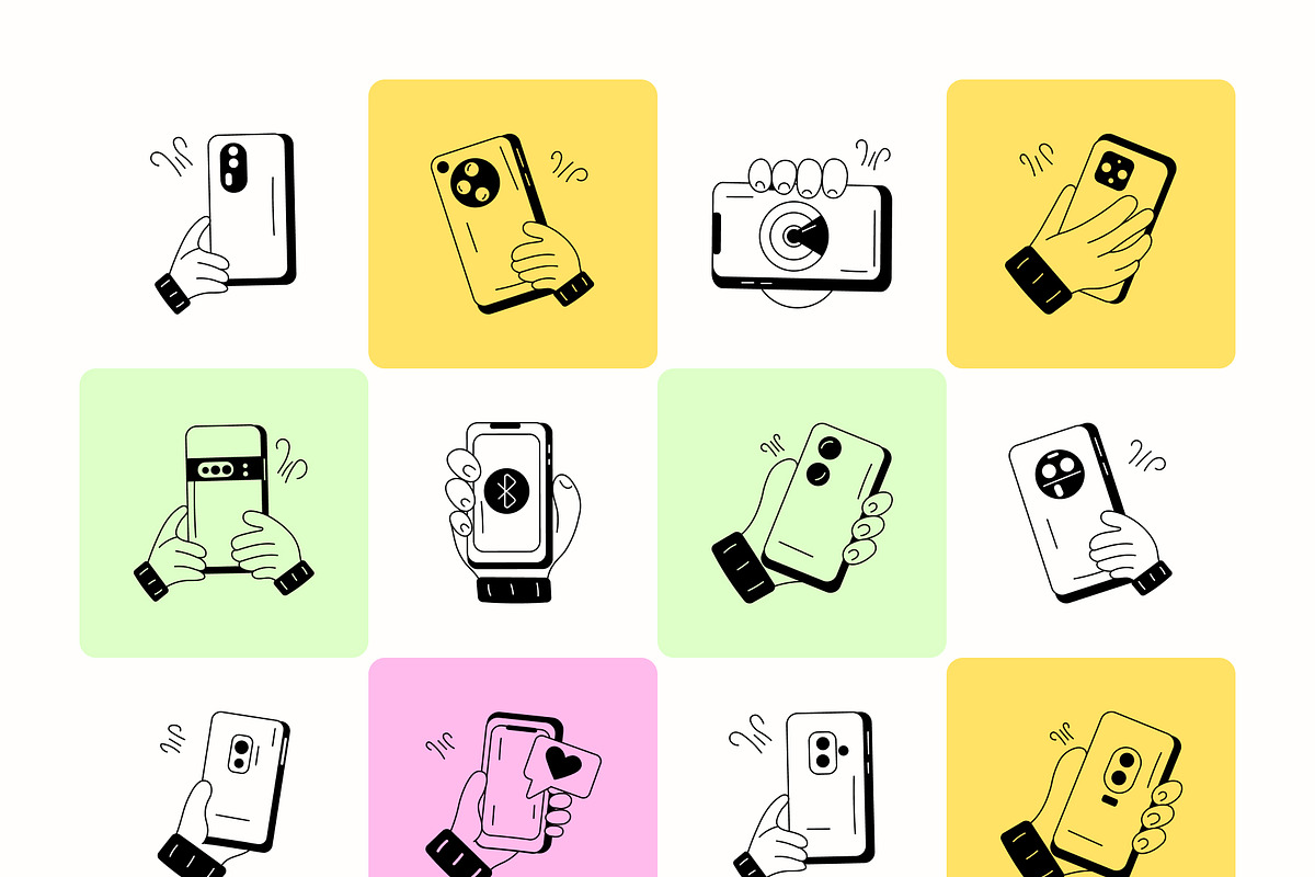 Holding Mobile Doodle Icons, a Solid Icon by Prosymbols (Photo 8 of 10)