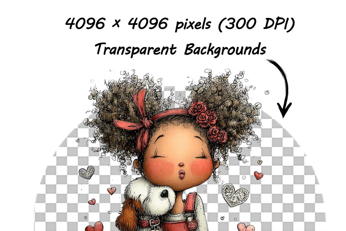 Whimsical Girl and Dog Love Clipart, an Illustration by one-touch (Photo 10 of 18)