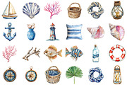 Watercolor Coastal Decor Clipart Set, an Illustration by Sublimation Artist (Thumbnail 2 of 6)