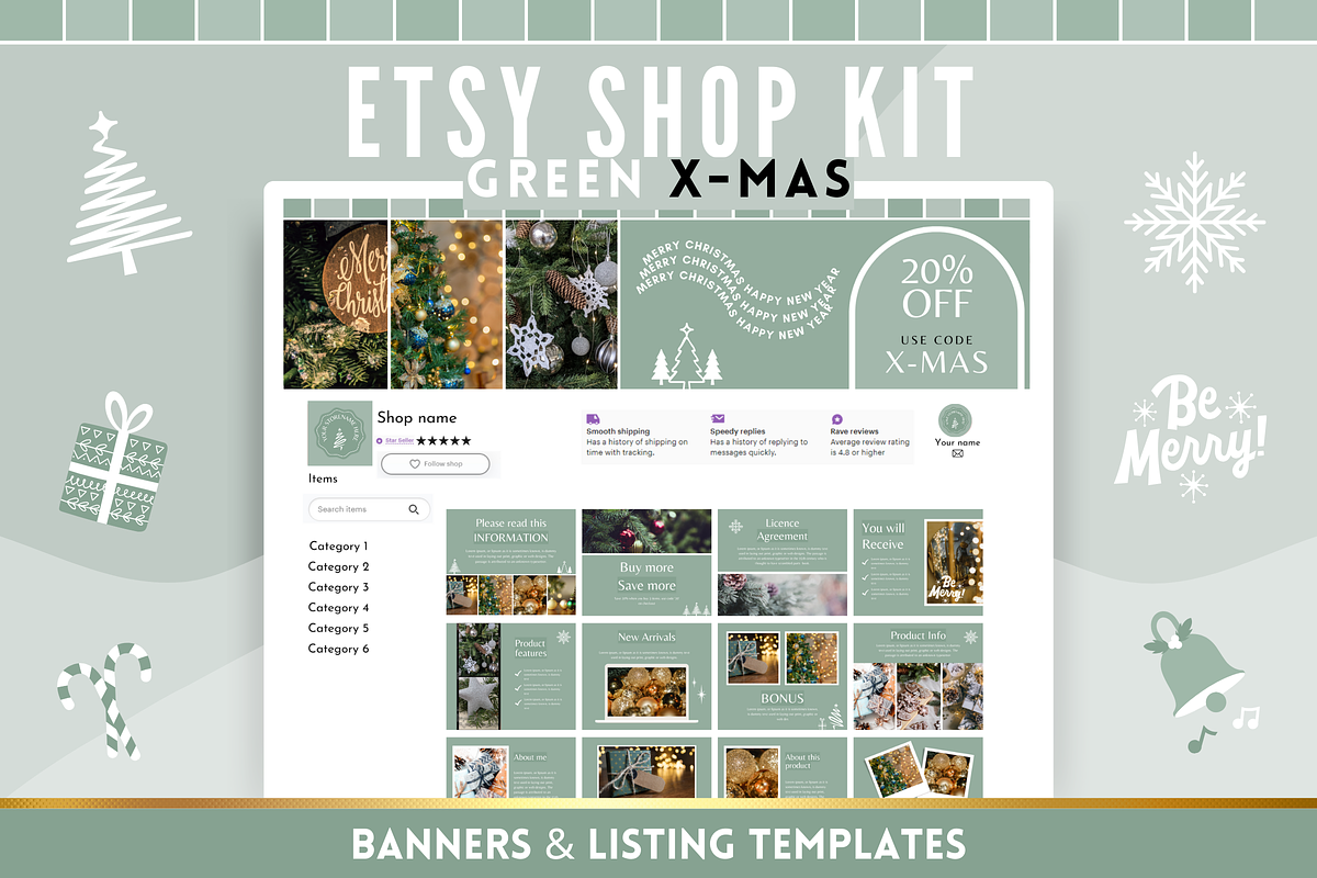 Green Etsy Christmas Templates, a Branding & Logo Template by SunshineStudioBoutique (Photo 1 of 12)