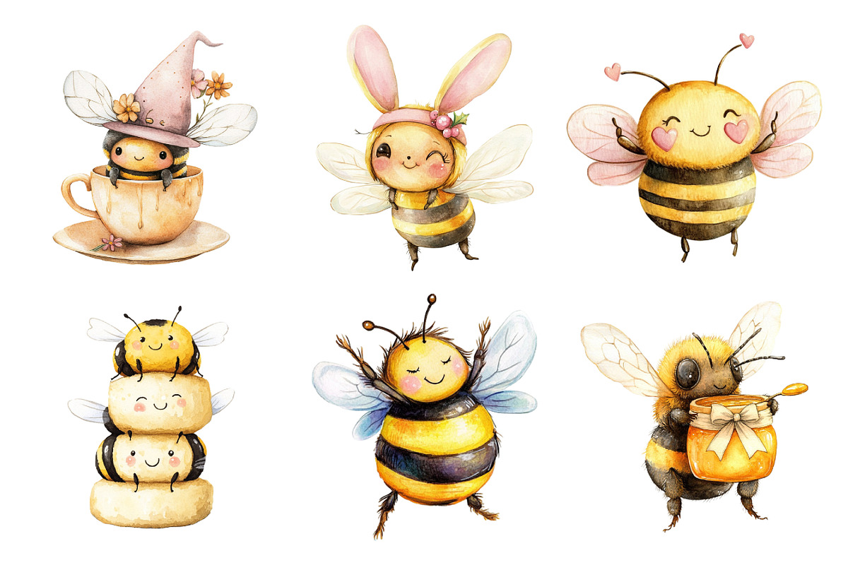 Kawaii Honey Bee Clipart Bundle, an Illustration by Daily.Designs (Photo 4 of 5)