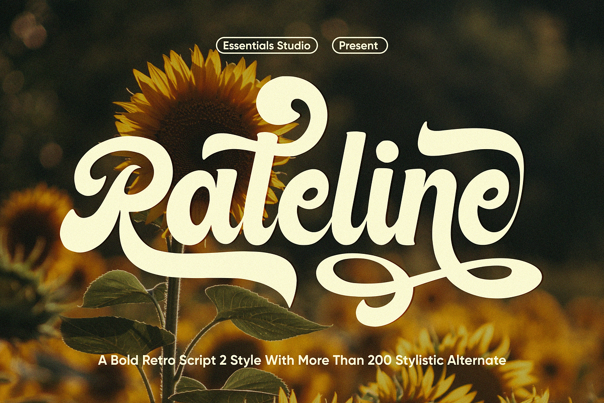 Rateline - Retro Script Font 2 Style, a Script Font by Essentials Studio (Photo 1 of 15)