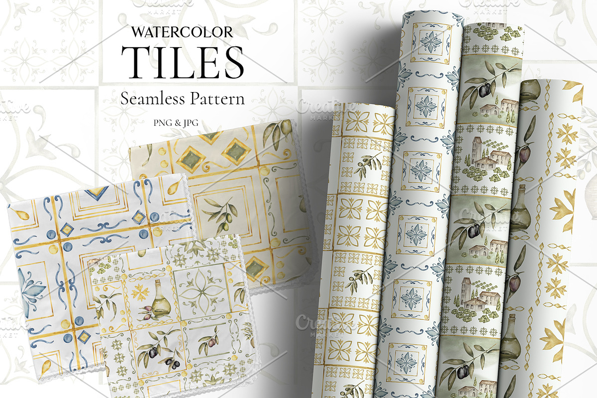 Watercolor Tiles Pattern Collection, a Pattern Graphic by MayaNavits (Photo 12 of 13)