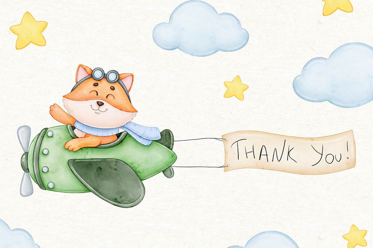 Watercolor Cute Pilot Animal Clipart, an Animal Illustration by ekossa_art (Photo 6 of 6)