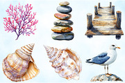 Watercolor Coastal Serenity Clipart, an Illustration by Craft Nest (Thumbnail 3 of 6)