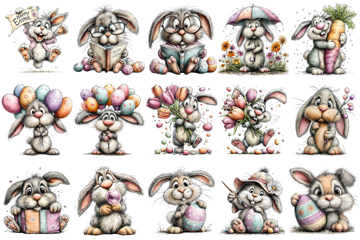 Whimsical Easter Rabbit Clipart, an Illustration by OK Design (Photo 3 of 6)