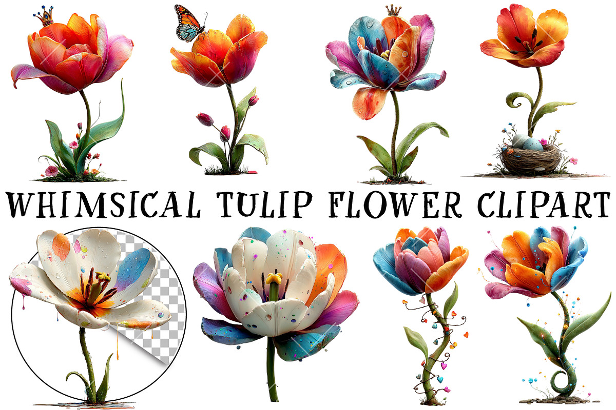 Whimsical Tulip Flower Clipart, an Illustration by OK Design (Photo 2 of 6)