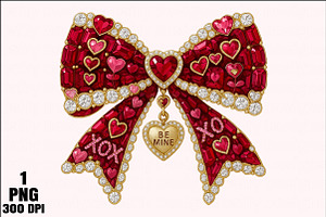 Rhinestone Valentines Bow Png, an Illustration by Daily.Designs