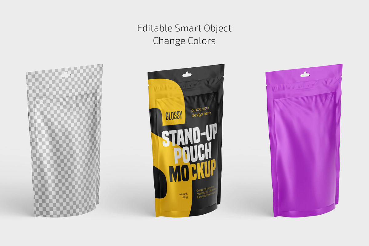 Glossy Stand-Up Pouch Mockup Set, a Cups & Container Mockup by Country4k (Photo 2 of 4)