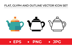 Flat Glyph Outline Teapot Icon Set, an Outline Icon by Artonix