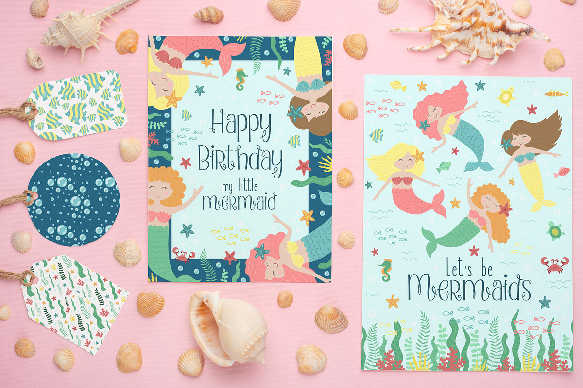 Cute vector little mermaids, a Background Graphic by Samsonchik Store (Photo 4 of 7)