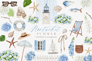 Watercolor Nantucket Summer Clipart, a Decorative Illustration by Beigetime (Thumbnail 1 of 9)