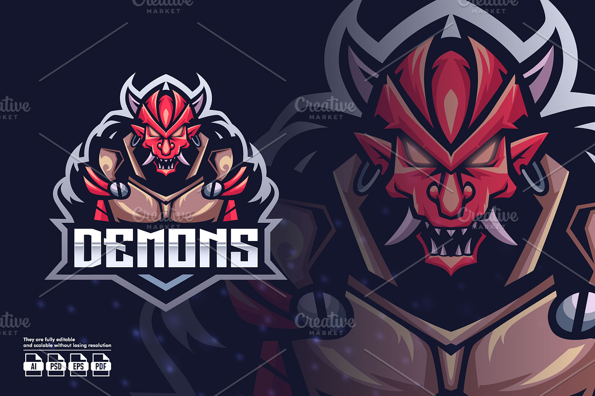 Demon Mascot Esport Logo, a Branding & Logo Template by prps.std (Photo 1 of 3)