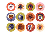 Funny monkeys avatars set + patterns, an Animal Illustration by PaperTrident (Thumbnail 1 of 6)
