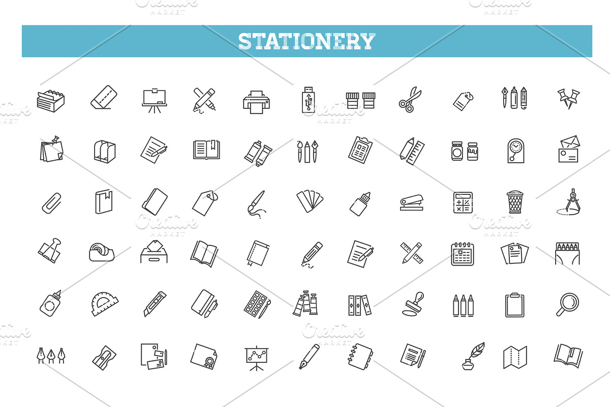 Office stationery icons, an Outline Icon by Tettygreen