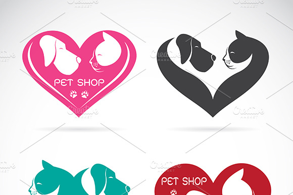 Dog And Cat With Heart Vector