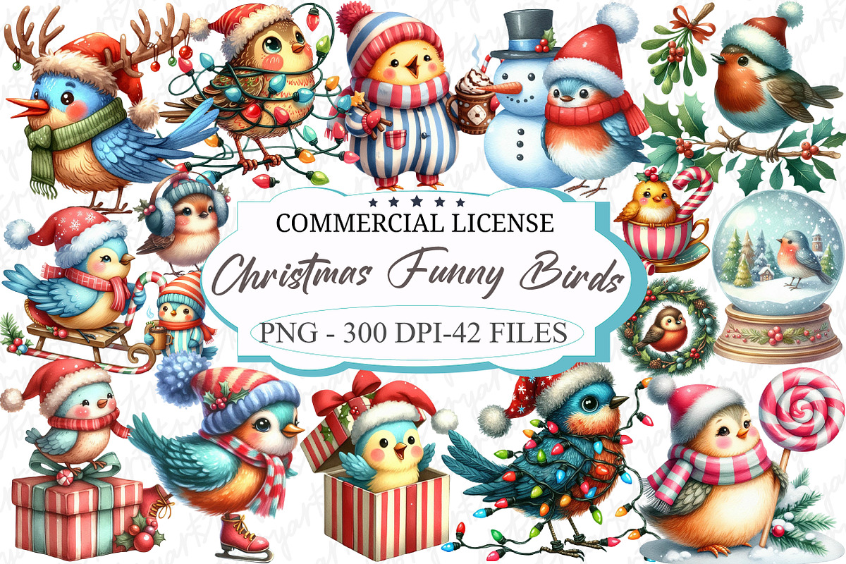 Christmas Funny Birds Sublimation, an Illustration by designcity5 (Photo 1 of 5)