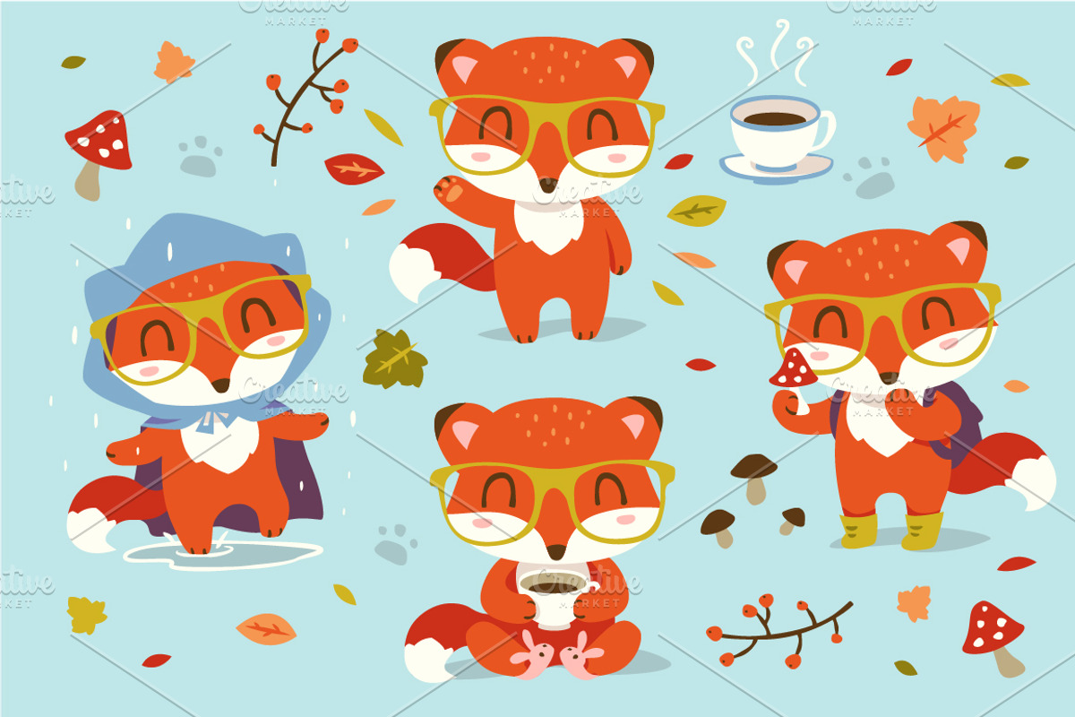 Cartoon autumn fox set, an Animal Illustration by SunnyWS (Photo 4 of 9)